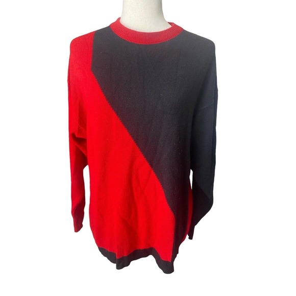 New Wave Retro Black Red Sweater Vintage‎ 80s Large Womens Long Sleeve Diagonal - Picture 1 of 4